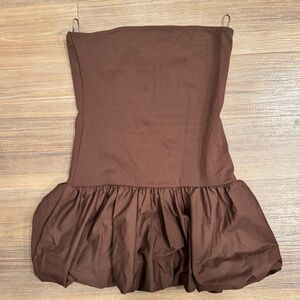 GLG Brown Mini Bubble Skirt Strapless Dress NWT